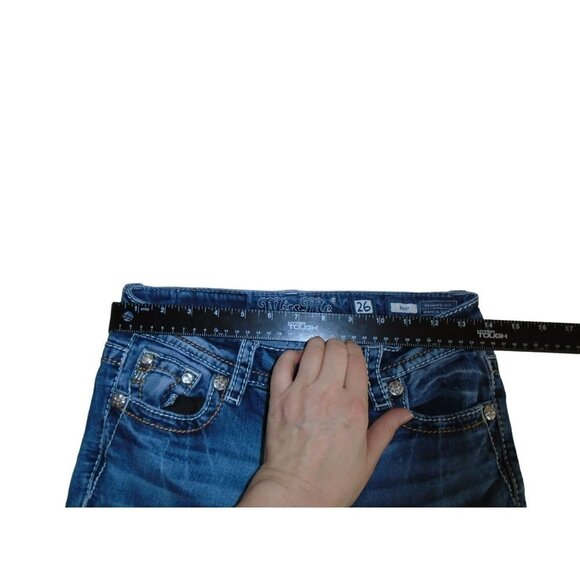 Miss Me Sz 26 Bootcut Jeans Cut Raw Hem Medium Wash w Amazing Embroidered and St - Picture 5 of 7